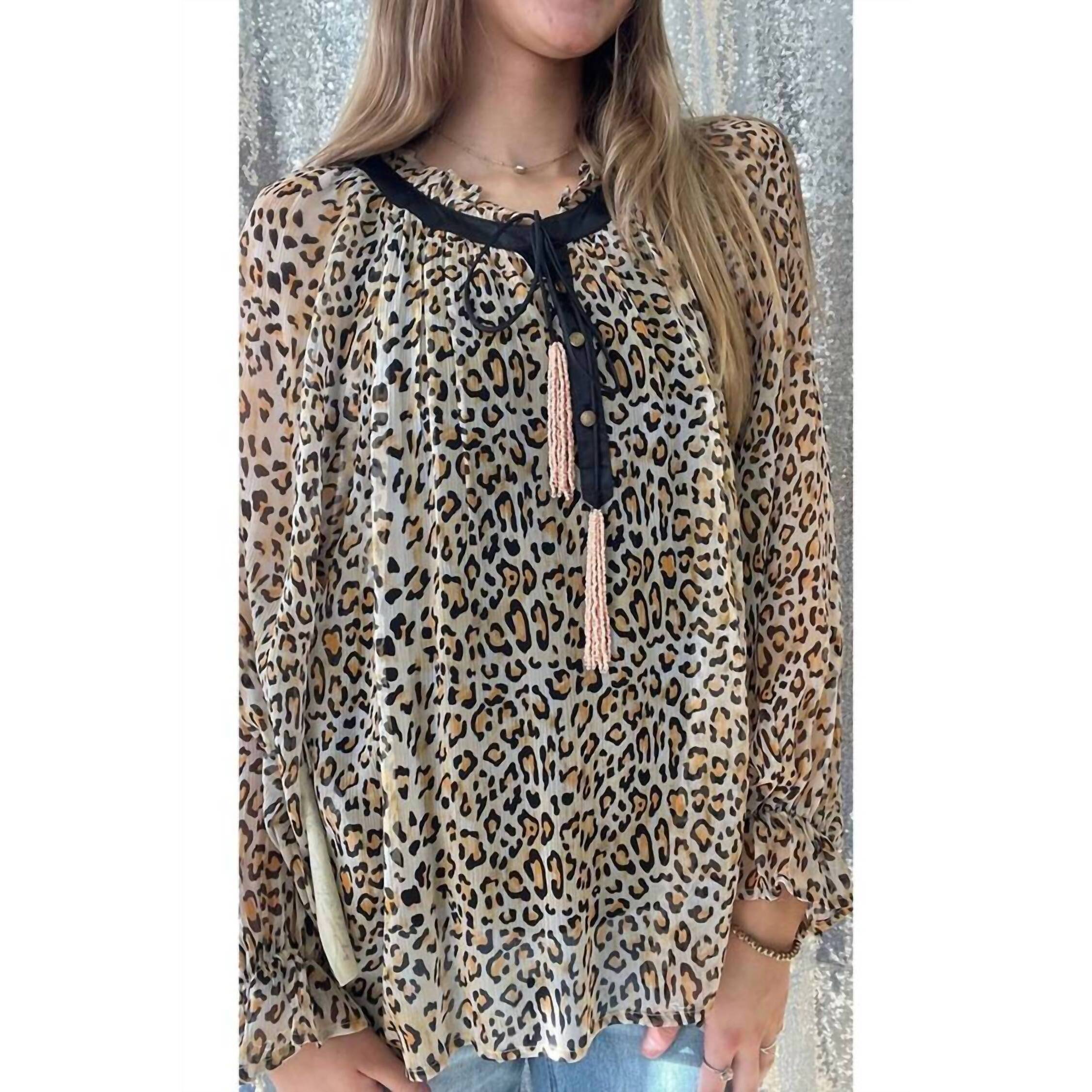New Aratta Chiffon Blouse With Beaded Tassel Detail And Matching Cami Set In Bro